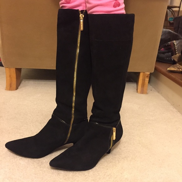 Black Suede Dress Heel Boots - Picture 2 of 7